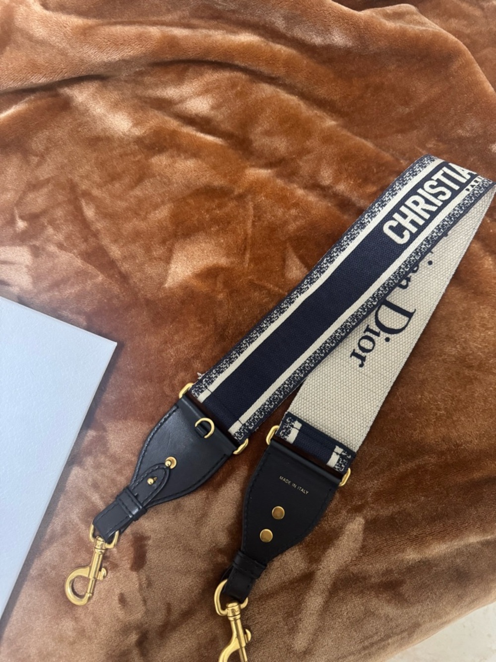 Dior Navy and Cream Canvas Detachable Shoulder Strap with Gold Hardware